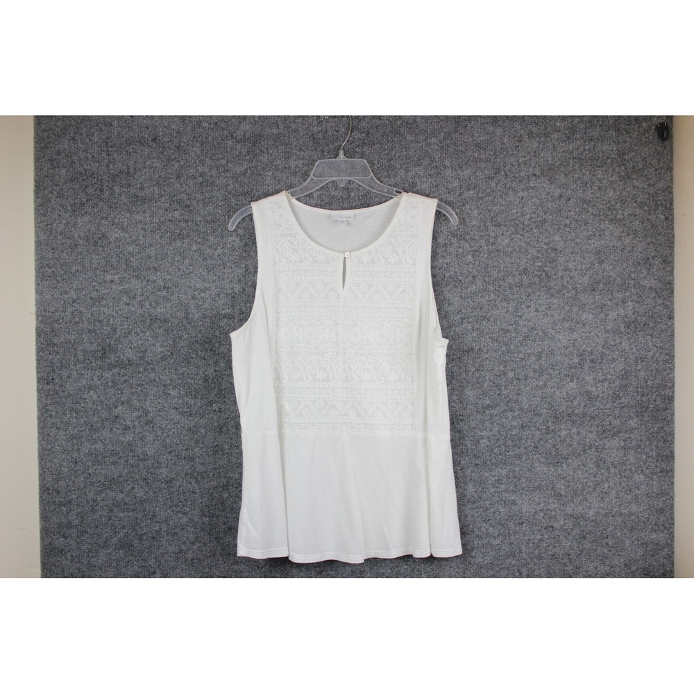 J. Jill Tank Top Womens Large White Excellent Embroidered Sleeveless Knit Blouse
